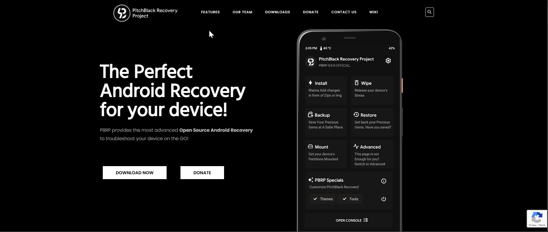 Live interface preview of Pitch Black Recovery Project